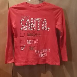 Girl's long sleeve graphic tee, Christmas -cherry red size 10/12 L.